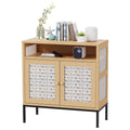 Sideboard Storage Cabinet with Doors - 2-Door Buffet Table, Faux Wood Texture, Black & White, Kitchen Dining Room Entryway Furniture