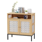Sideboard Storage Cabinet with Doors - 2-Door Buffet Table, Faux Wood Texture, Black & White, Kitchen Dining Room Entryway Furniture