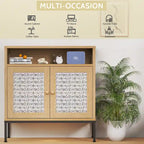 Sideboard Storage Cabinet with Doors - 2-Door Buffet Table, Faux Wood Texture, Black & White, Kitchen Dining Room Entryway Furniture