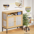 Sideboard Storage Cabinet with Doors - 2-Door Buffet Table, Faux Wood Texture, Black & White, Kitchen Dining Room Entryway Furniture