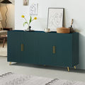 Wood TV Stand Media Console - 4 Door Storage Cabinet with Adjustable Shelves - Green Vertical Line Design for Living Room Bedroom