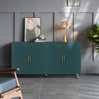 Wood TV Stand Media Console - 4 Door Storage Cabinet with Adjustable Shelves - Green Vertical Line Design for Living Room Bedroom