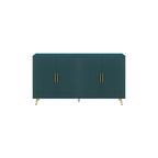 Wood TV Stand Media Console - 4 Door Storage Cabinet with Adjustable Shelves - Green Vertical Line Design for Living Room Bedroom