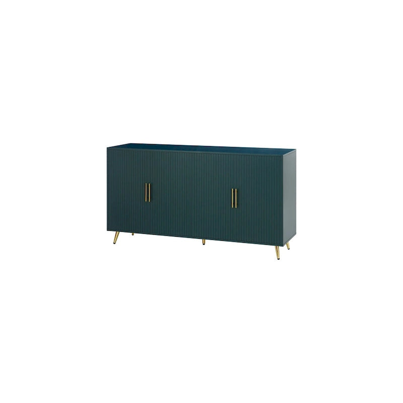 Wood TV Stand Media Console - 4 Door Storage Cabinet with Adjustable Shelves - Green Vertical Line Design for Living Room Bedroom
