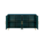 Wood TV Stand Media Console - 4 Door Storage Cabinet with Adjustable Shelves - Green Vertical Line Design for Living Room Bedroom