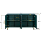 Wood TV Stand Media Console - 4 Door Storage Cabinet with Adjustable Shelves - Green Vertical Line Design for Living Room Bedroom