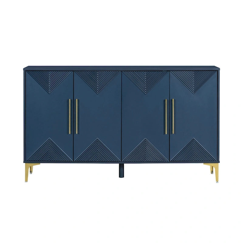 4-Door Sideboard Cabinet with Adjustable Shelves - Two-Tone Triangular Pattern, MDF & Metal, 165 lbs Capacity