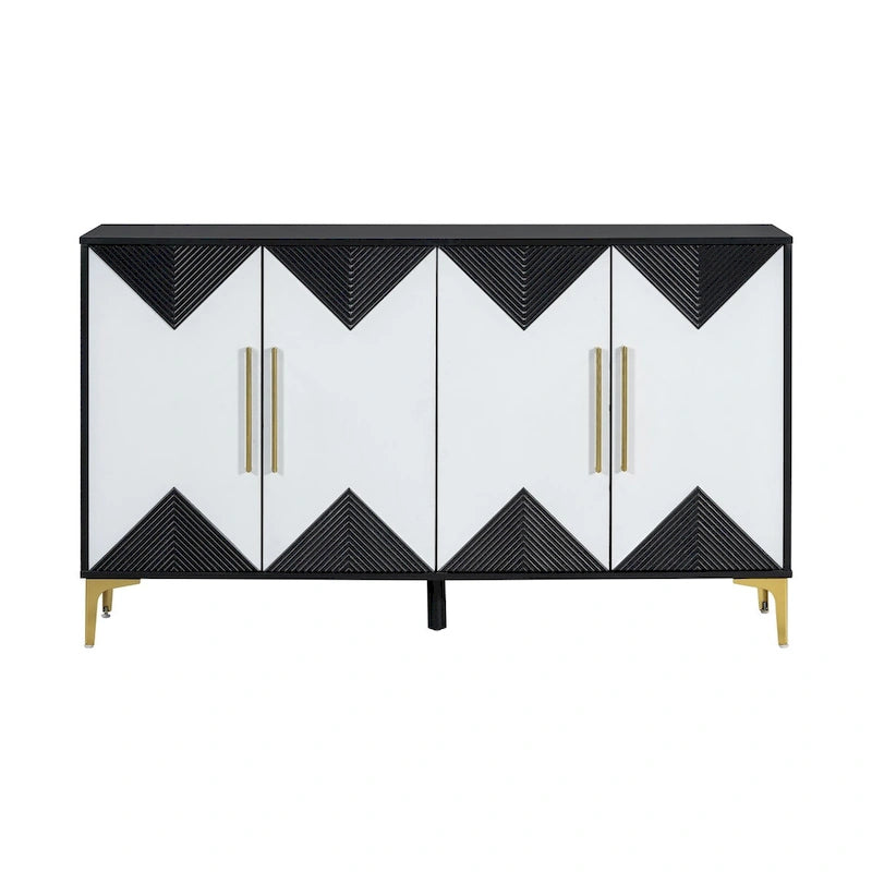 4-Door Sideboard Cabinet with Adjustable Shelves - Two-Tone Triangular Pattern, MDF & Metal, 165 lbs Capacity