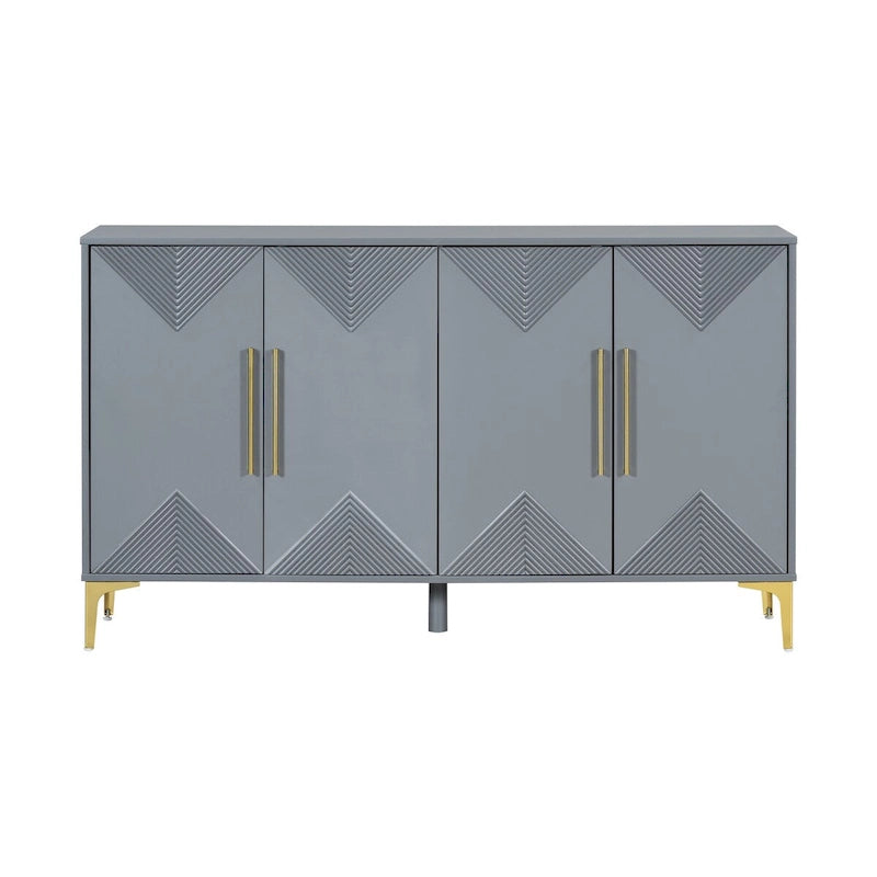 4-Door Sideboard Cabinet with Adjustable Shelves - Two-Tone Triangular Pattern, MDF & Metal, 165 lbs Capacity