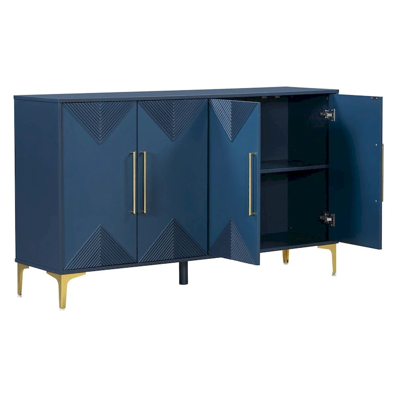 4-Door Sideboard Cabinet with Adjustable Shelves - Two-Tone Triangular Pattern, MDF & Metal, 165 lbs Capacity