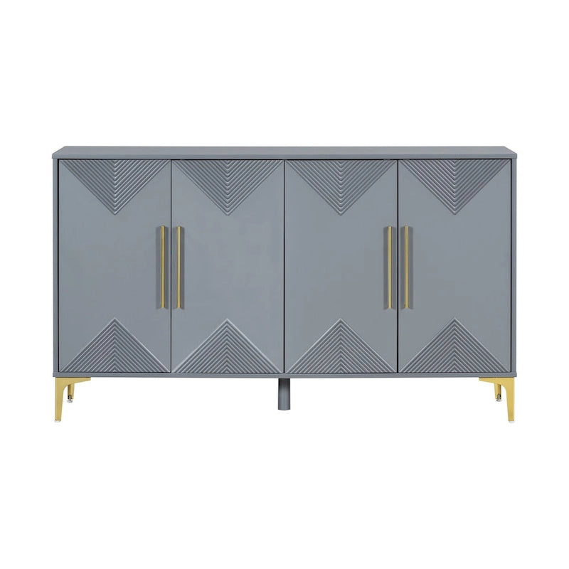 4-Door Sideboard Cabinet with Adjustable Shelves - Two-Tone Triangular Pattern, MDF & Metal, 165 lbs Capacity