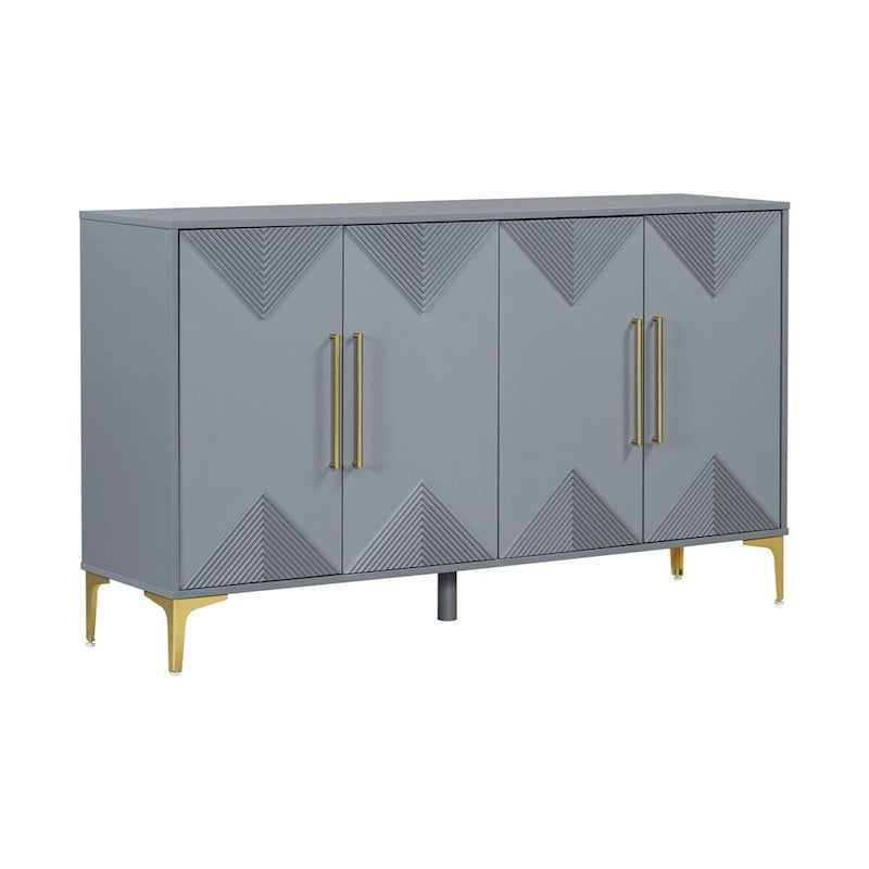 4-Door Sideboard Cabinet with Adjustable Shelves - Two-Tone Triangular Pattern, MDF & Metal, 165 lbs Capacity