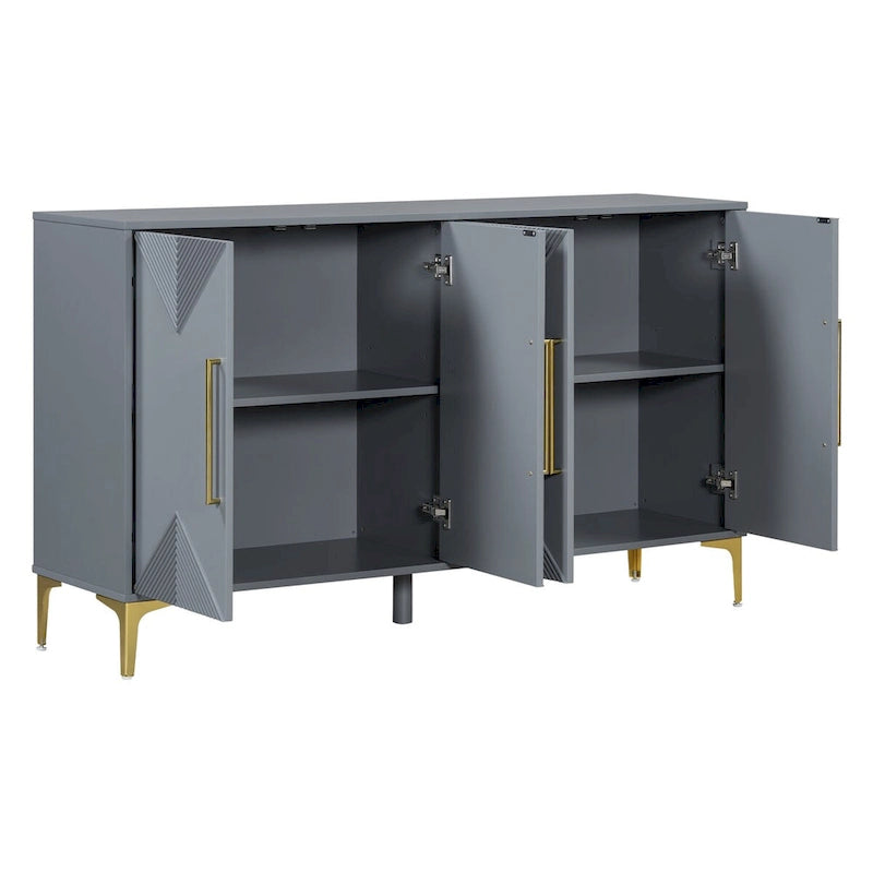4-Door Sideboard Cabinet with Adjustable Shelves - Two-Tone Triangular Pattern, MDF & Metal, 165 lbs Capacity