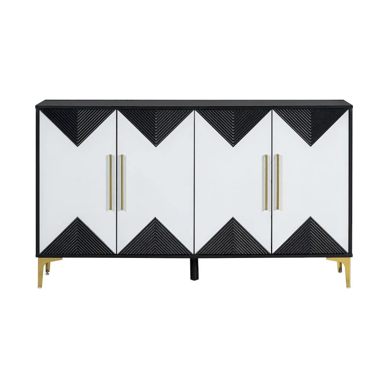 4-Door Sideboard Cabinet with Adjustable Shelves - Two-Tone Triangular Pattern, MDF & Metal, 165 lbs Capacity