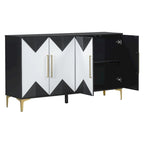 4-Door Sideboard Cabinet with Adjustable Shelves - Two-Tone Triangular Pattern, MDF & Metal, 165 lbs Capacity