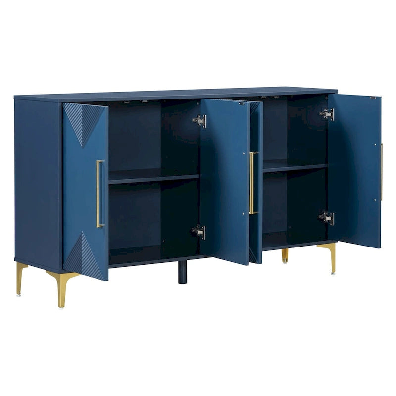 4-Door Sideboard Cabinet with Adjustable Shelves - Two-Tone Triangular Pattern, MDF & Metal, 165 lbs Capacity