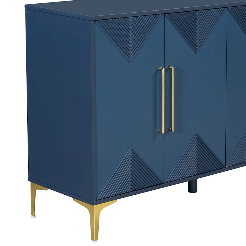 4-Door Sideboard Cabinet with Adjustable Shelves - Two-Tone Triangular Pattern, MDF & Metal, 165 lbs Capacity