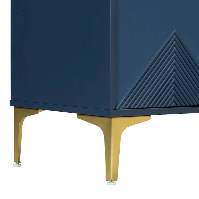 4-Door Sideboard Cabinet with Adjustable Shelves - Two-Tone Triangular Pattern, MDF & Metal, 165 lbs Capacity