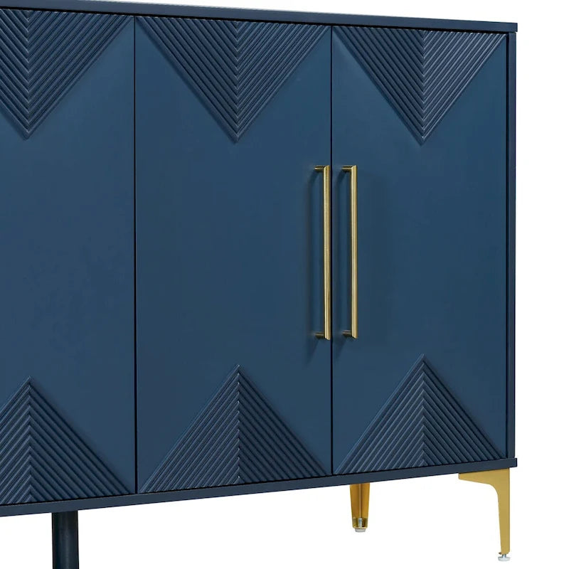 4-Door Sideboard Cabinet with Adjustable Shelves - Two-Tone Triangular Pattern, MDF & Metal, 165 lbs Capacity