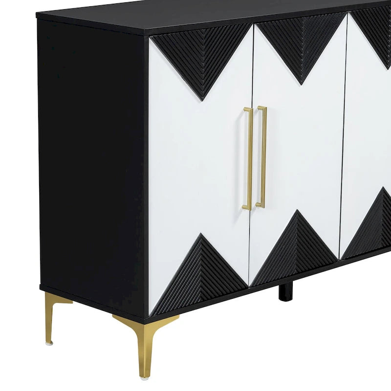4-Door Sideboard Cabinet with Adjustable Shelves - Two-Tone Triangular Pattern, MDF & Metal, 165 lbs Capacity