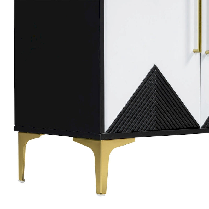 4-Door Sideboard Cabinet with Adjustable Shelves - Two-Tone Triangular Pattern, MDF & Metal, 165 lbs Capacity