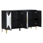 4-Door Sideboard Cabinet with Adjustable Shelves - Two-Tone Triangular Pattern, MDF & Metal, 165 lbs Capacity
