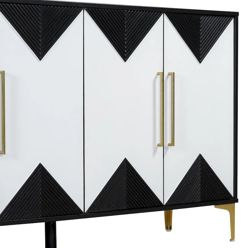 4-Door Sideboard Cabinet with Adjustable Shelves - Two-Tone Triangular Pattern, MDF & Metal, 165 lbs Capacity