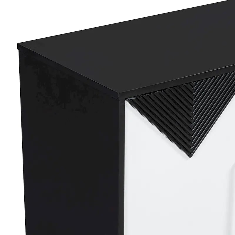 4-Door Sideboard Cabinet with Adjustable Shelves - Two-Tone Triangular Pattern, MDF & Metal, 165 lbs Capacity