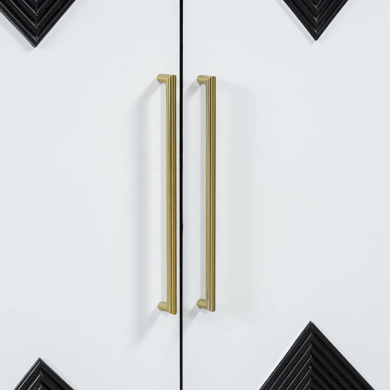 4-Door Sideboard Cabinet with Adjustable Shelves - Two-Tone Triangular Pattern, MDF & Metal, 165 lbs Capacity