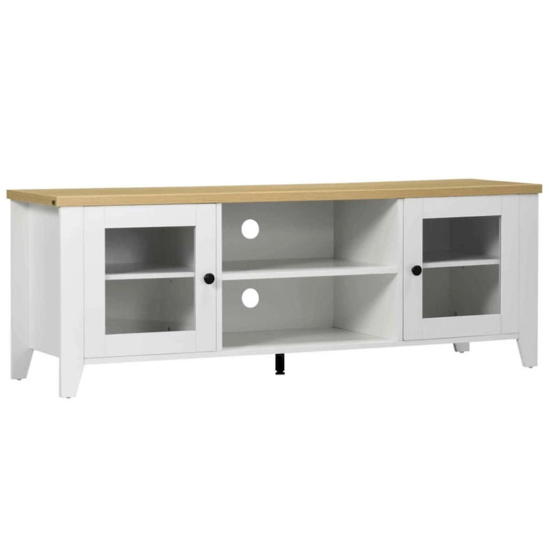 55" TV Stand Entertainment Center with Storage Cabinets & Shelves - White Wood Grain Modern Farmhouse Style for 60" Flatscreen TVs