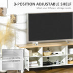 55" TV Stand Entertainment Center with Storage Cabinets & Shelves - White Wood Grain Modern Farmhouse Style for 60" Flatscreen TVs