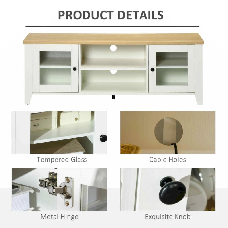 55" TV Stand Entertainment Center with Storage Cabinets & Shelves - White Wood Grain Modern Farmhouse Style for 60" Flatscreen TVs