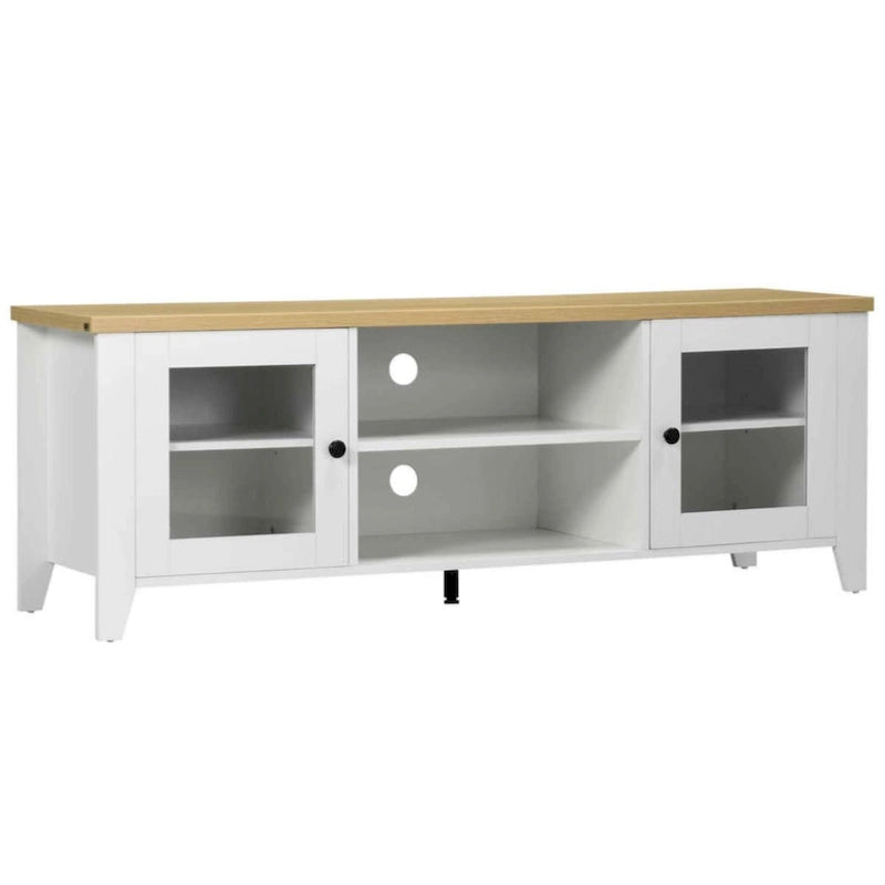 55" TV Stand Entertainment Center with Storage Cabinets & Shelves - White Wood Grain Modern Farmhouse Style for 60" Flatscreen TVs