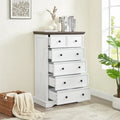 6 Drawer Tall Dresser Cabinet - Modern Farmhouse Storage Organizer with Metal Handles, Anti-Tip Device - White & Black Wood Grain