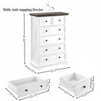 6 Drawer Tall Dresser Cabinet - Modern Farmhouse Storage Organizer with Metal Handles, Anti-Tip Device - White & Black Wood Grain