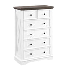 6 Drawer Tall Dresser Cabinet - Modern Farmhouse Storage Organizer with Metal Handles, Anti-Tip Device - White & Black Wood Grain