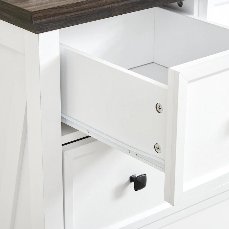 6 Drawer Tall Dresser Cabinet - Modern Farmhouse Storage Organizer with Metal Handles, Anti-Tip Device - White & Black Wood Grain
