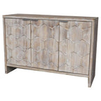 Farmhouse 3-Door Wooden Sideboard Buffet Cabinet with Hexagonal Pattern Doors & Adjustable Shelves - MDF & Fir Wood Storage