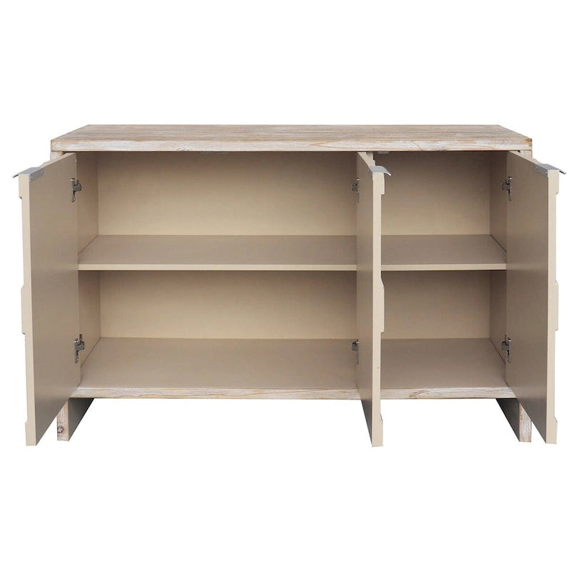 Farmhouse 3-Door Wooden Sideboard Buffet Cabinet with Hexagonal Pattern Doors & Adjustable Shelves - MDF & Fir Wood Storage