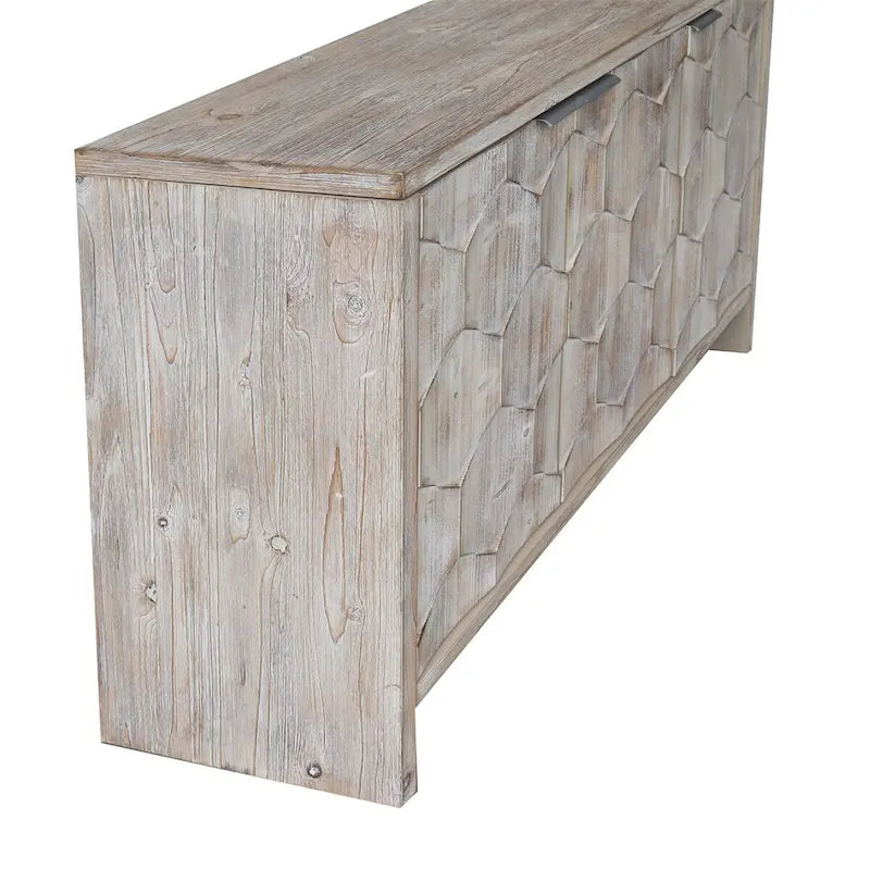 Farmhouse 3-Door Wooden Sideboard Buffet Cabinet with Hexagonal Pattern Doors & Adjustable Shelves - MDF & Fir Wood Storage