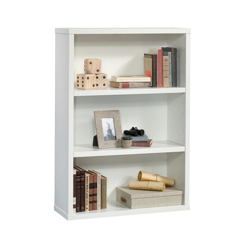 3-Shelf Bookcase Soft White Finish Adjustable Shelves Display Storage Organizer Lightweight Panel Construction Home Office Furniture
