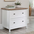 2-Drawer Lateral File Cabinet, White with Oak Accent, Letter/Legal Size, 33.6"W x 29.8"H, Full Extension Slides