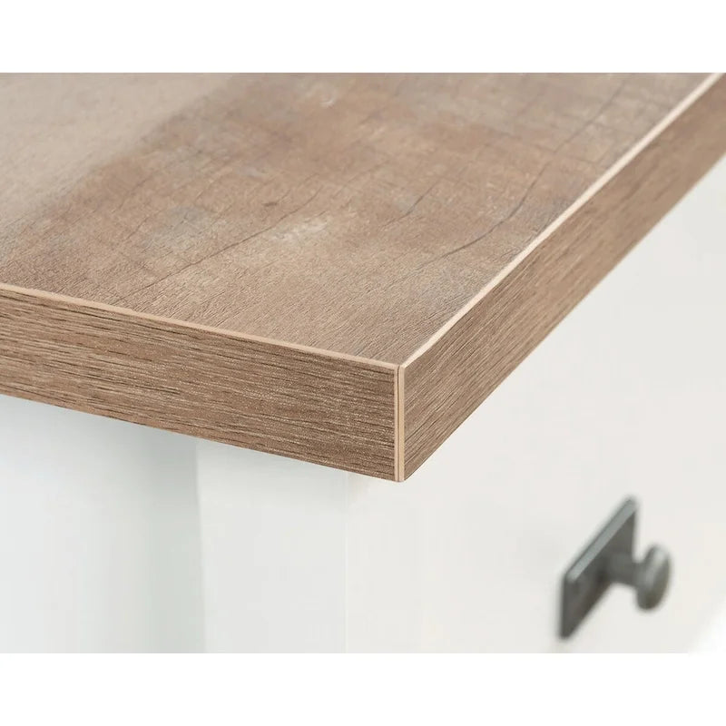 2-Drawer Lateral File Cabinet, White with Oak Accent, Letter/Legal Size, 33.6"W x 29.8"H, Full Extension Slides