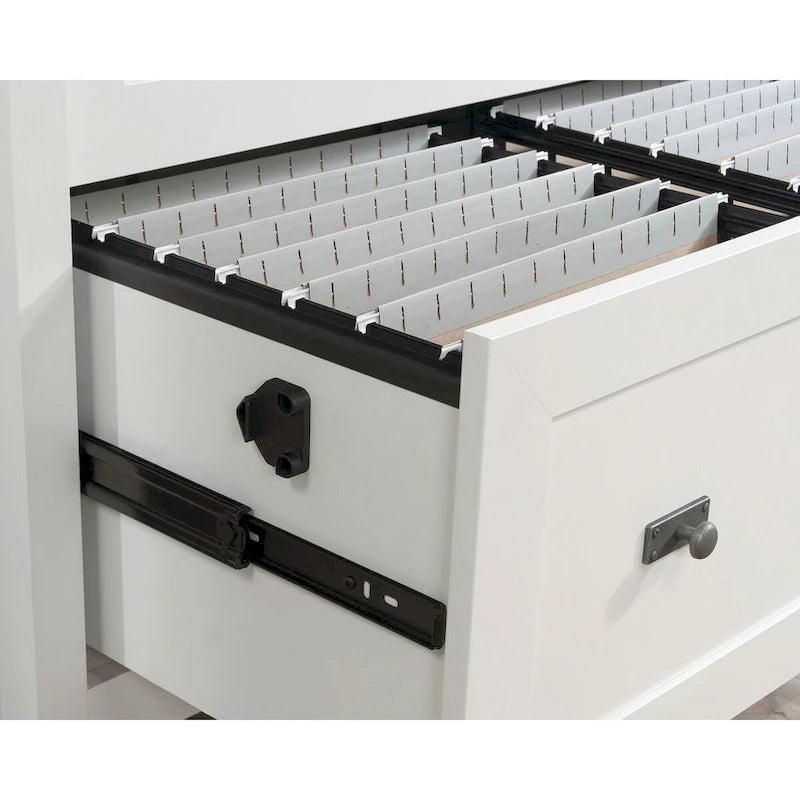 2-Drawer Lateral File Cabinet, White with Oak Accent, Letter/Legal Size, 33.6"W x 29.8"H, Full Extension Slides