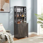 Coffee Bar Cabinet Kitchen Cabinet with Microwave Stand Metal Frame
