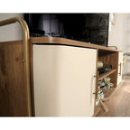 60" TV Stand Entertainment Credenza with Doors - Mid-Century Modern Coastal Style - Sindoori Mango Finish - Gold Metal Frame
