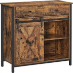 Industrial Buffet Cabinet with Sliding Barn Door, 34 Compartments, Adjustable Shelves, 27.6"W x 31.5"H Storage Sideboard