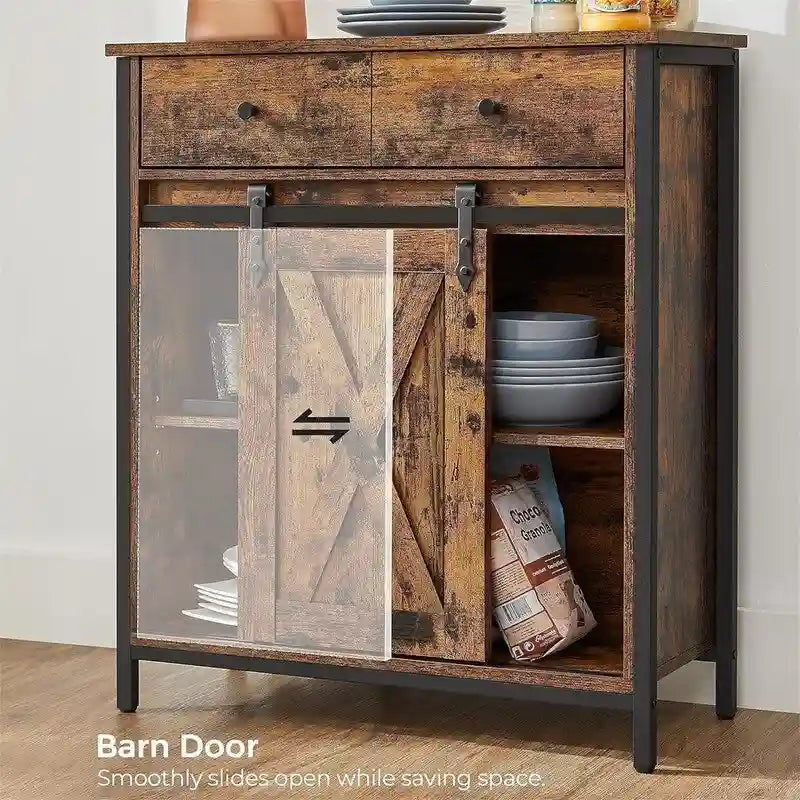 Industrial Buffet Cabinet with Sliding Barn Door, 34 Compartments, Adjustable Shelves, 27.6"W x 31.5"H Storage Sideboard