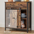 Industrial Buffet Cabinet with Sliding Barn Door, 34 Compartments, Adjustable Shelves, 27.6"W x 31.5"H Storage Sideboard