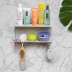 Double Shower Shelf with Razor Holder & 4 Hooks - 11.8" Aluminum Bathroom Organizer - Tool-Free Installation - Holds 7.5 lbs